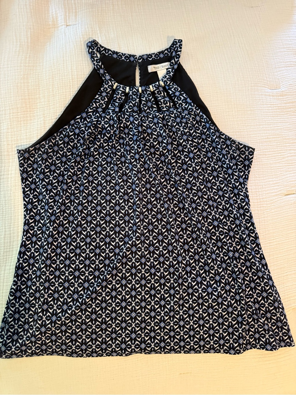 White House Black Market Halter Neck Black and Blue Tank Blouse, size xl - Picture 2 of 10